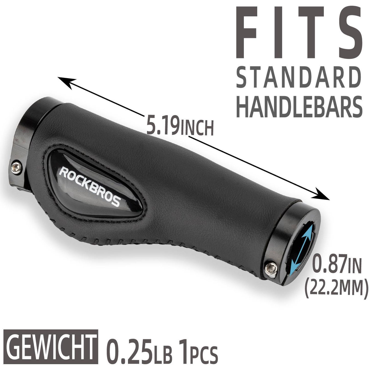 ROCKBROS bicycle grips, leather grips for handlebars with a 22.2 mm diameter