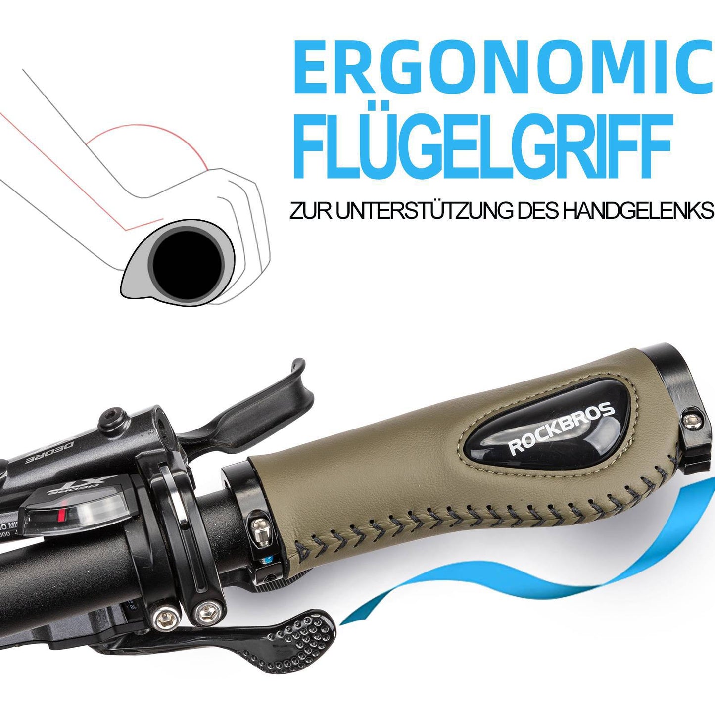 ROCKBROS bicycle grips, leather grips for handlebars with a 22.2 mm diameter