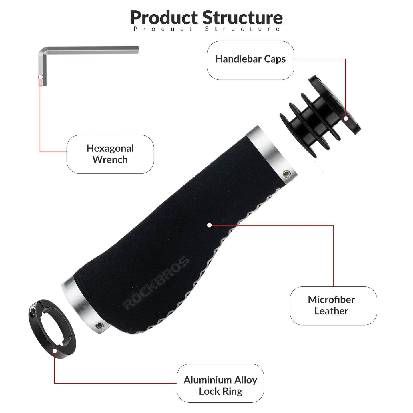 ROCKBROS bicycle grips, leather grips for handlebars with a 22.2 mm diameter