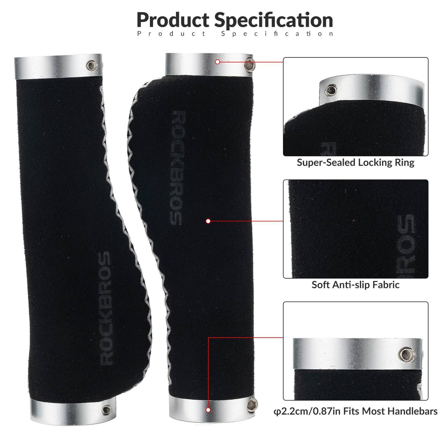 ROCKBROS bicycle grips, leather grips for handlebars with a 22.2 mm diameter