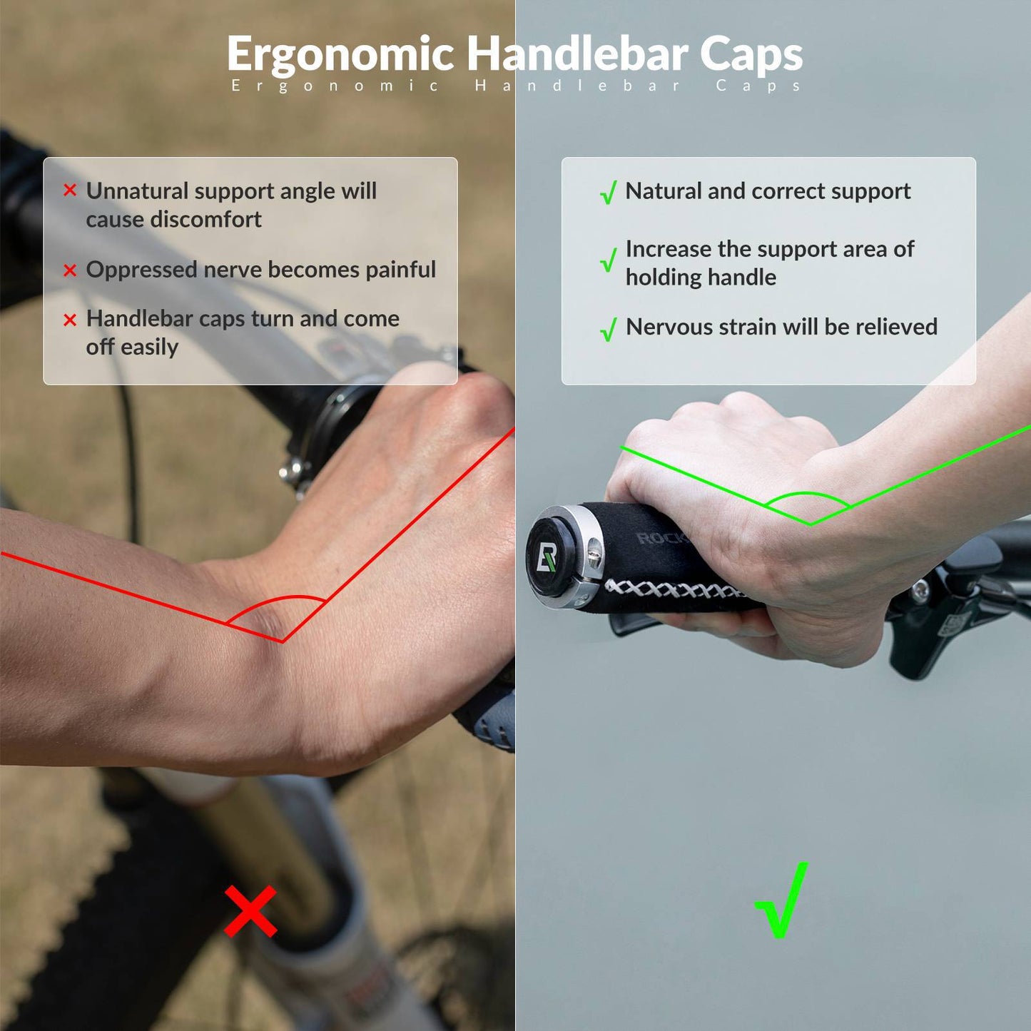 ROCKBROS bicycle grips, leather grips for handlebars with a 22.2 mm diameter