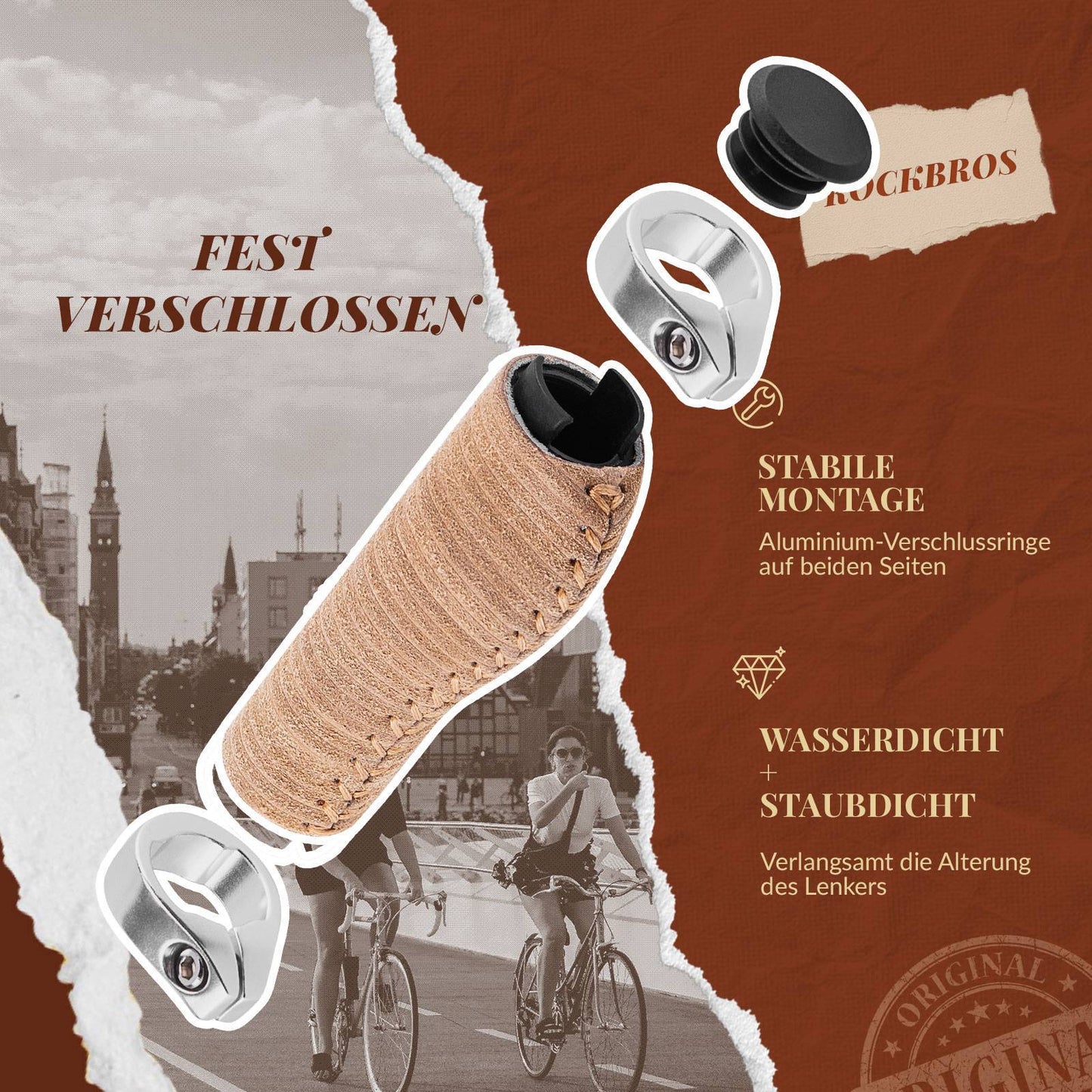 ROCKBROS Bicycle Grips MTB Retro Handlebar Grips Ergonomic Design