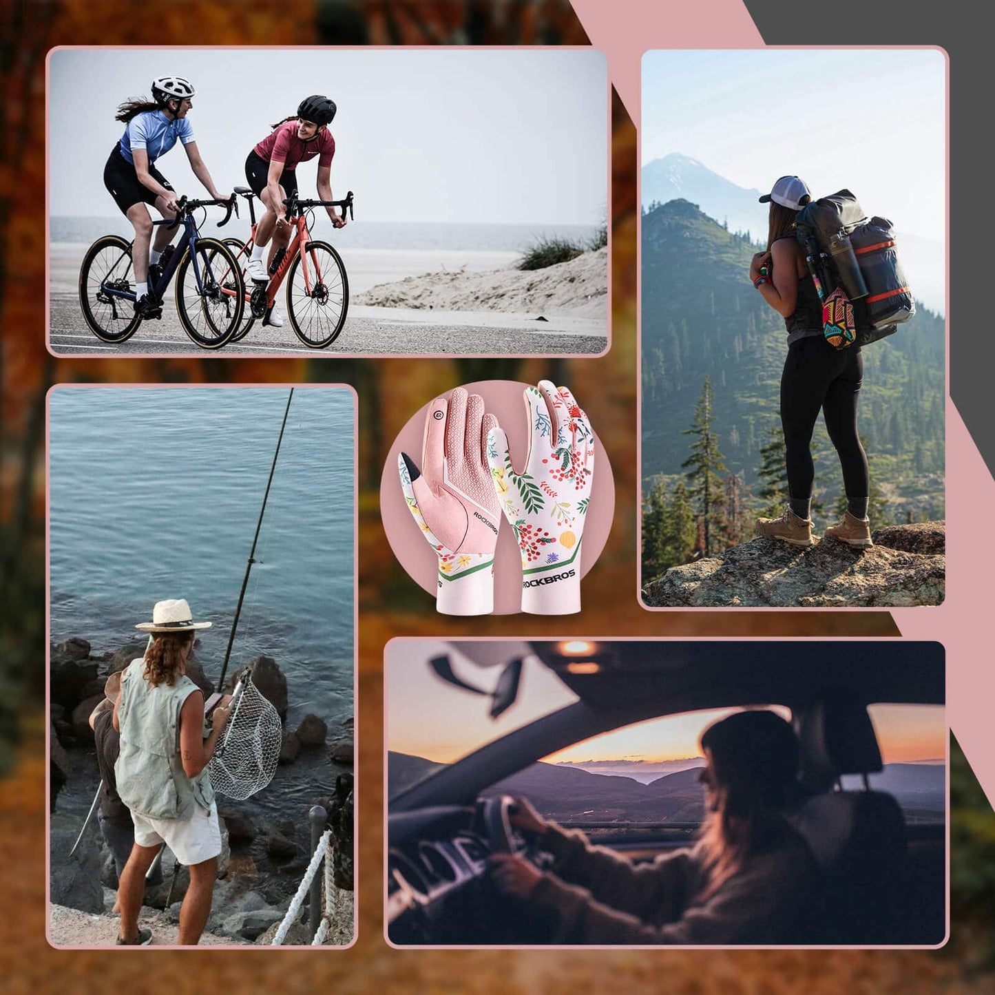 ROCKBROS hjólreiðahanskar fyrir konur, vindheldir og öndunarvænir, snertiskjár
