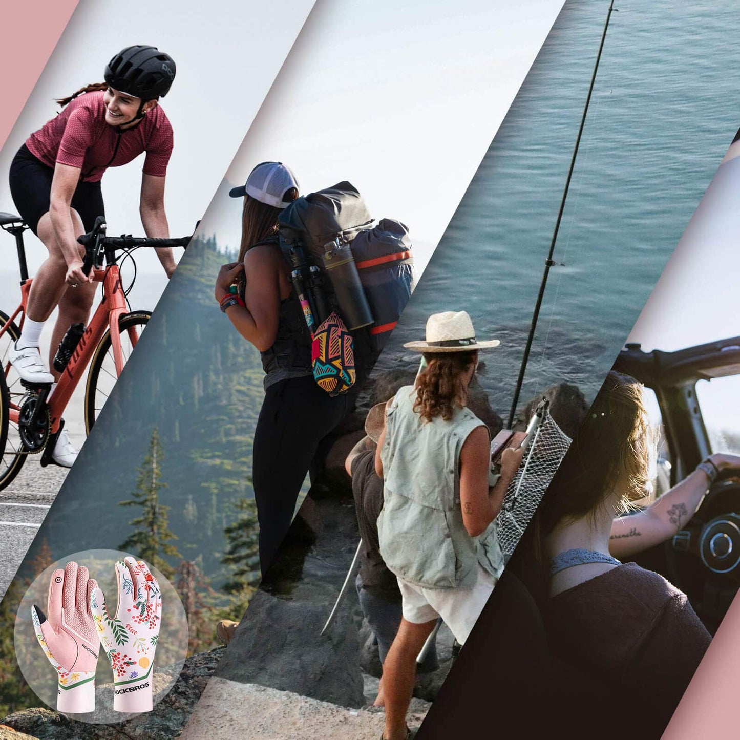 ROCKBROS hjólreiðahanskar fyrir konur, vindheldir og öndunarvænir, snertiskjár
