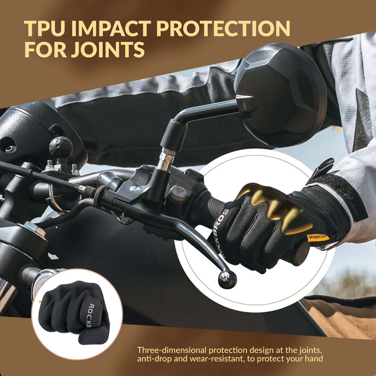 ROCKBROS Hjólreiðahanskar Hlýir, vindheldir íþróttahanskar með fullum fingrum