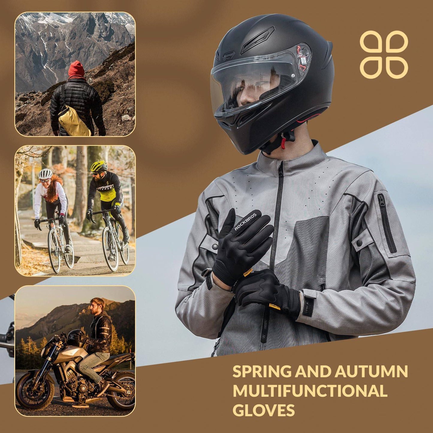ROCKBROS Hjólreiðahanskar Hlýir, vindheldir íþróttahanskar með fullum fingrum