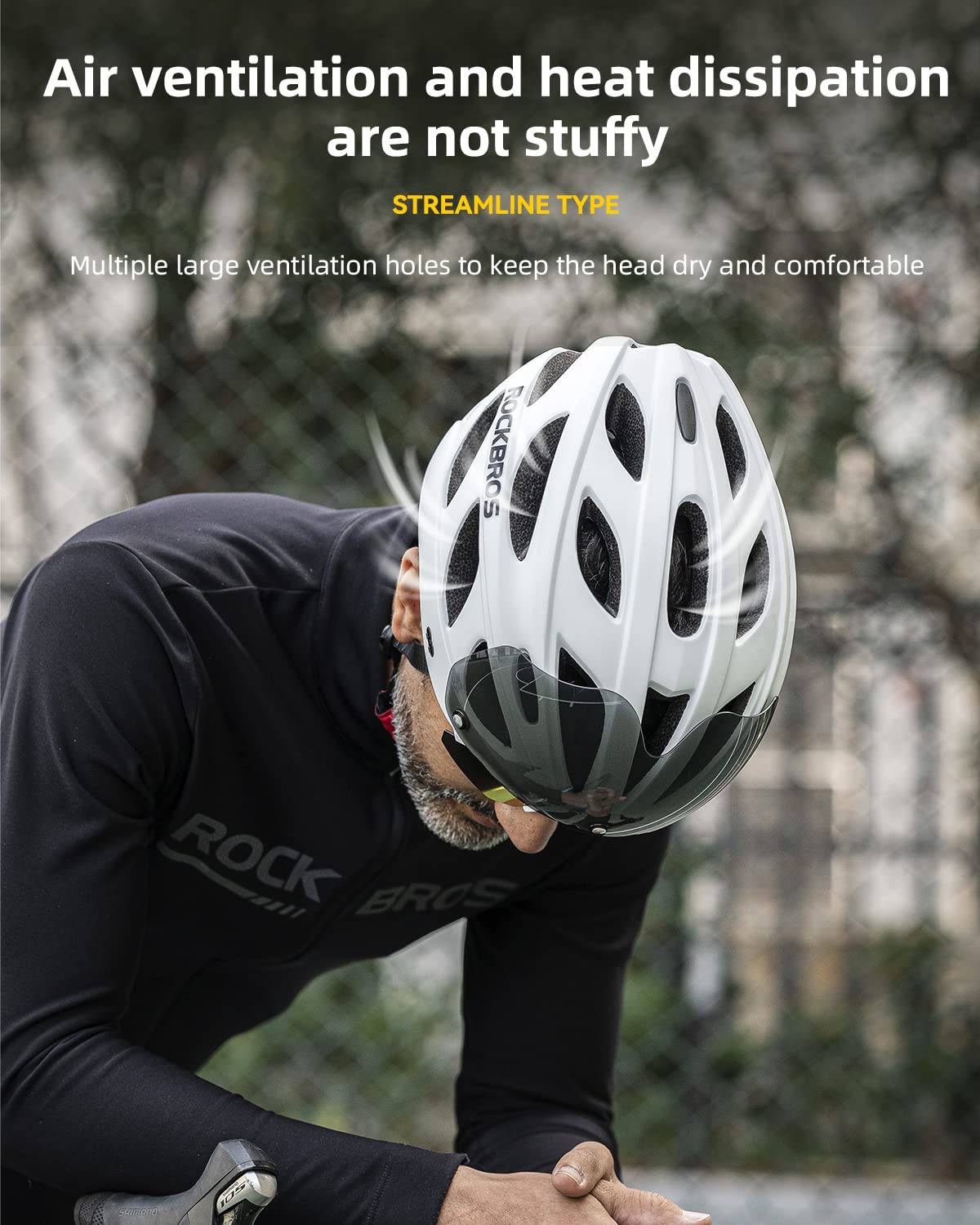 ROCKBROS reiðhjólahjálmur með innbyggðum, færanlegum segulgleraugum og skjöldu