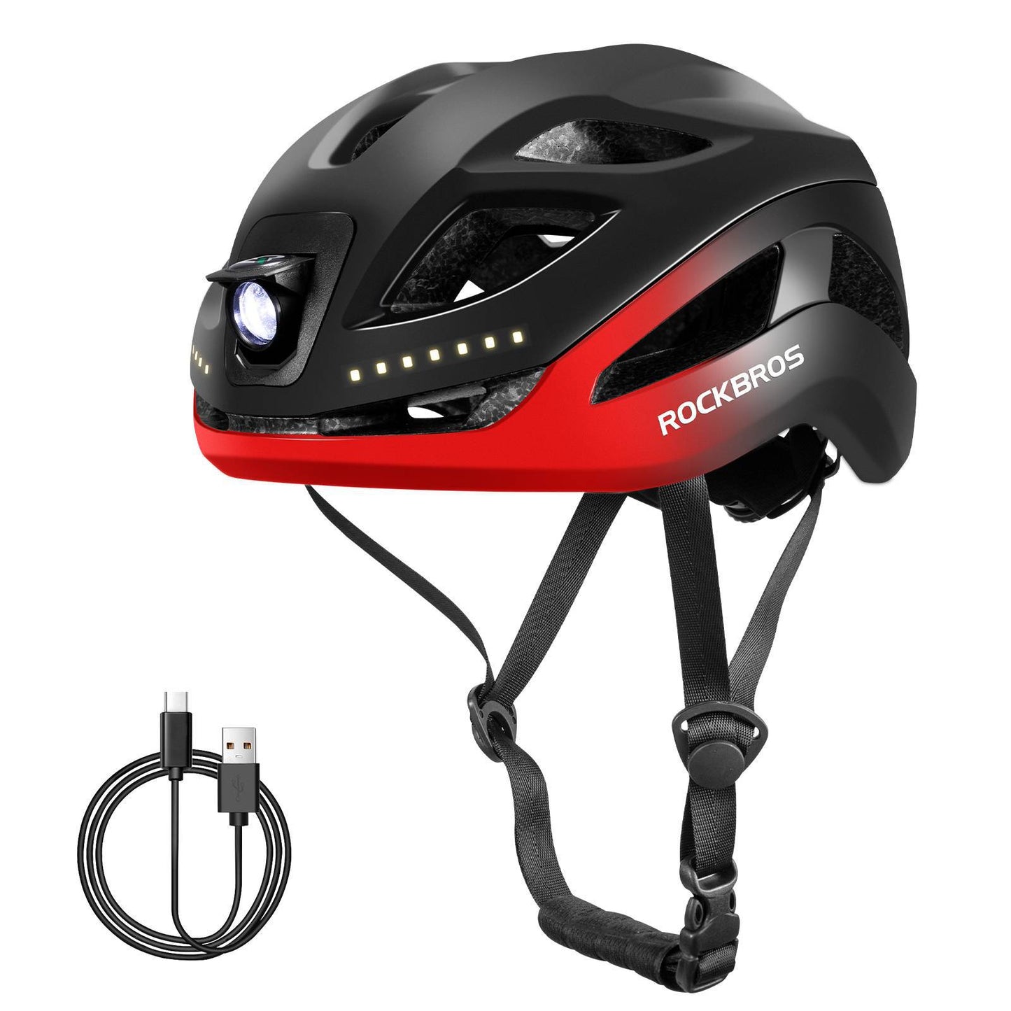 ROCKBROS Fahrradhelm mit Licht, mit USB 1800 mAh Atmungsaktiv 58-60 cm