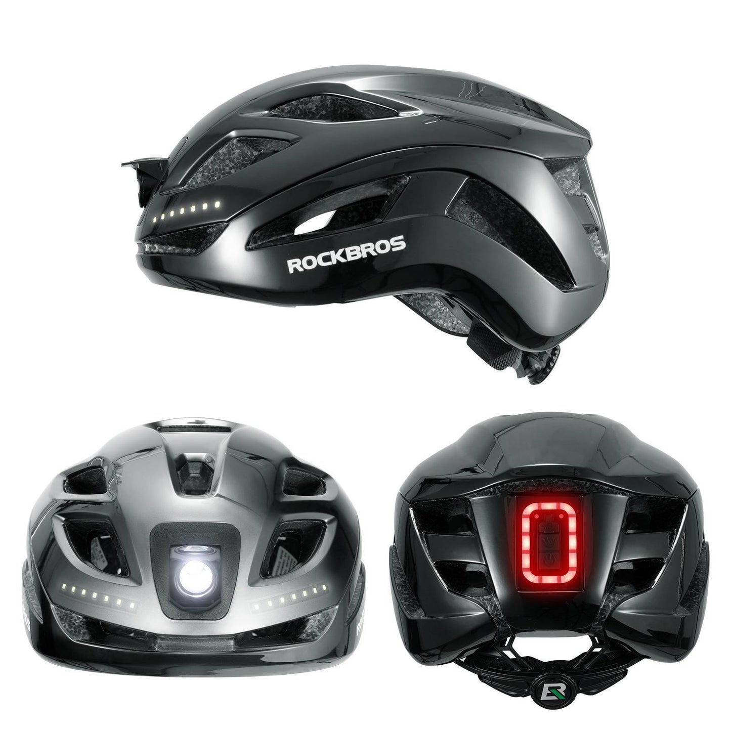 ROCKBROS Fahrradhelm mit Licht, mit USB 1800 mAh Atmungsaktiv 58-60 cm