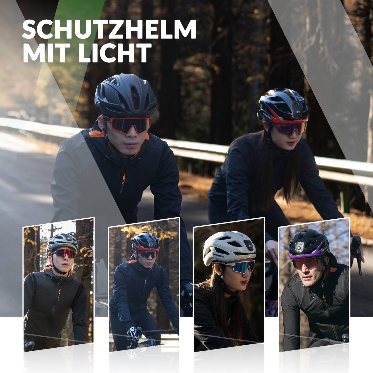 ROCKBROS Fahrradhelm mit Licht, mit USB 1800 mAh Atmungsaktiv 58-60 cm