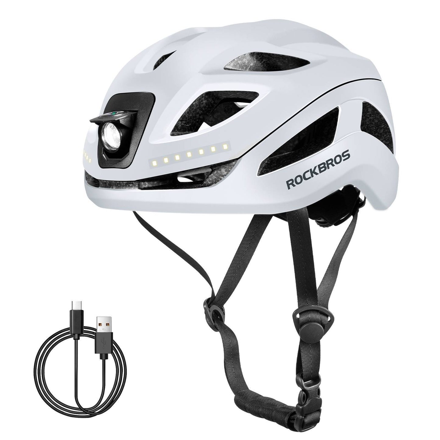 ROCKBROS Fahrradhelm mit Licht, mit USB 1800 mAh Atmungsaktiv 58-60 cm