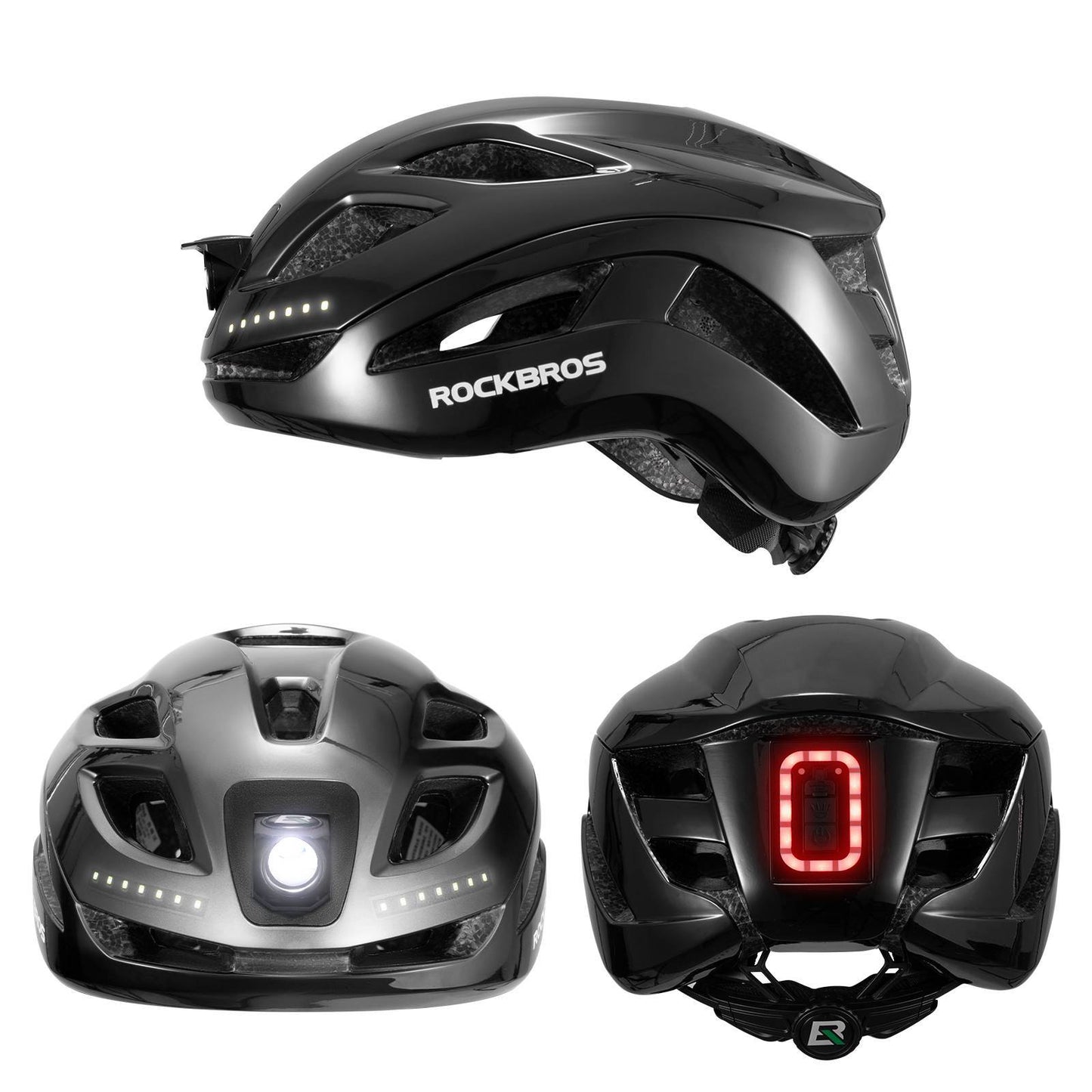 ROCKBROS Fahrradhelm mit Licht, mit USB 1800 mAh Atmungsaktiv 58-60 cm