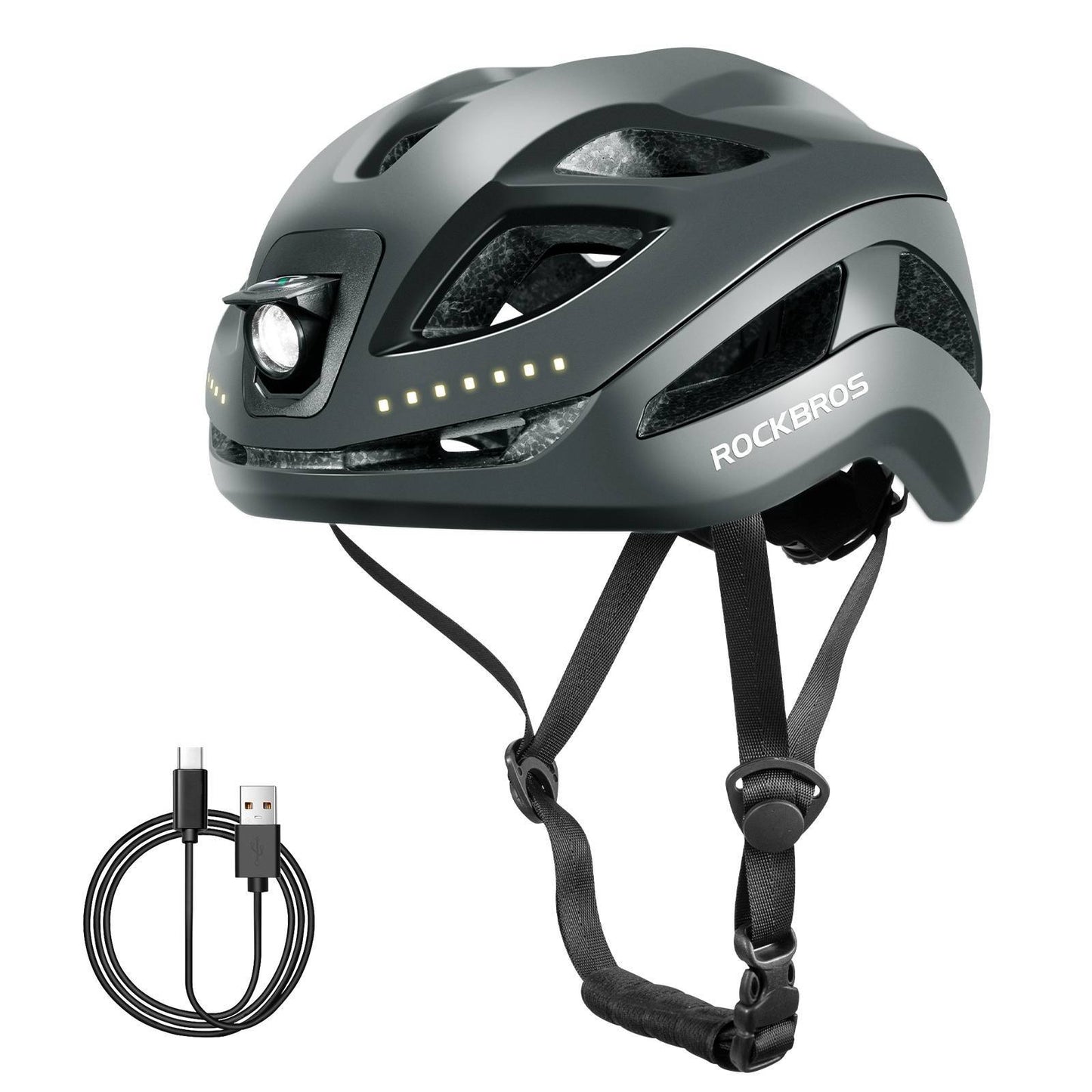 ROCKBROS Fahrradhelm mit Licht, mit USB 1800 mAh Atmungsaktiv 58-60 cm
