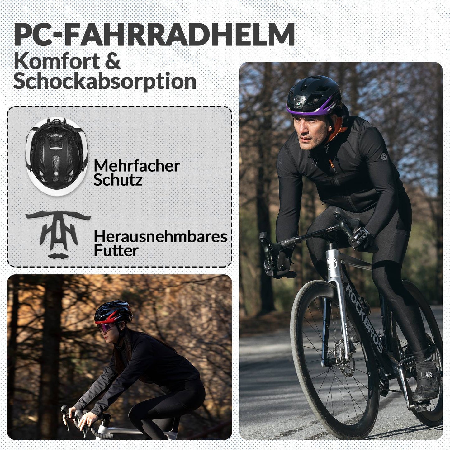 ROCKBROS Fahrradhelm mit Licht, mit USB 1800 mAh Atmungsaktiv 58-60 cm