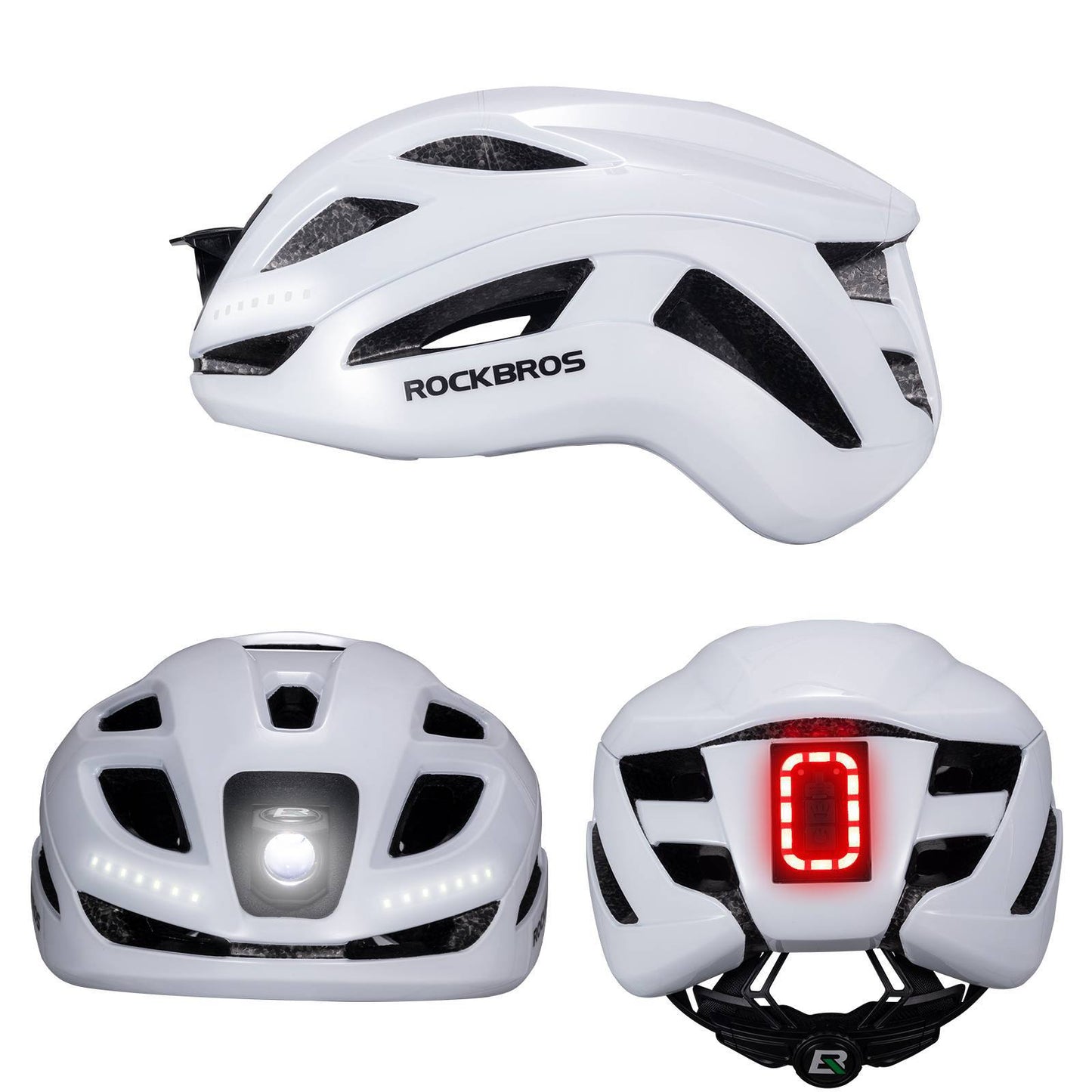 ROCKBROS Fahrradhelm mit Licht, mit USB 1800 mAh Atmungsaktiv 58-60 cm