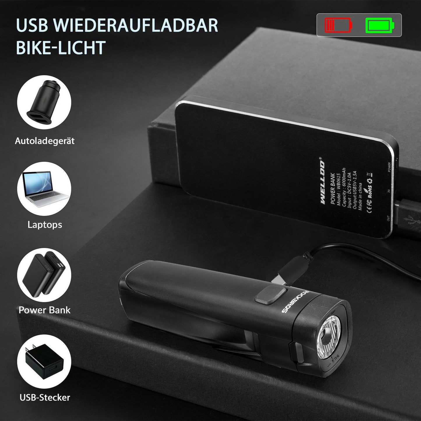 ROCKBROS Bicycle Light Set, Bicycle Lamp Includes Rear Light &amp; Front Light