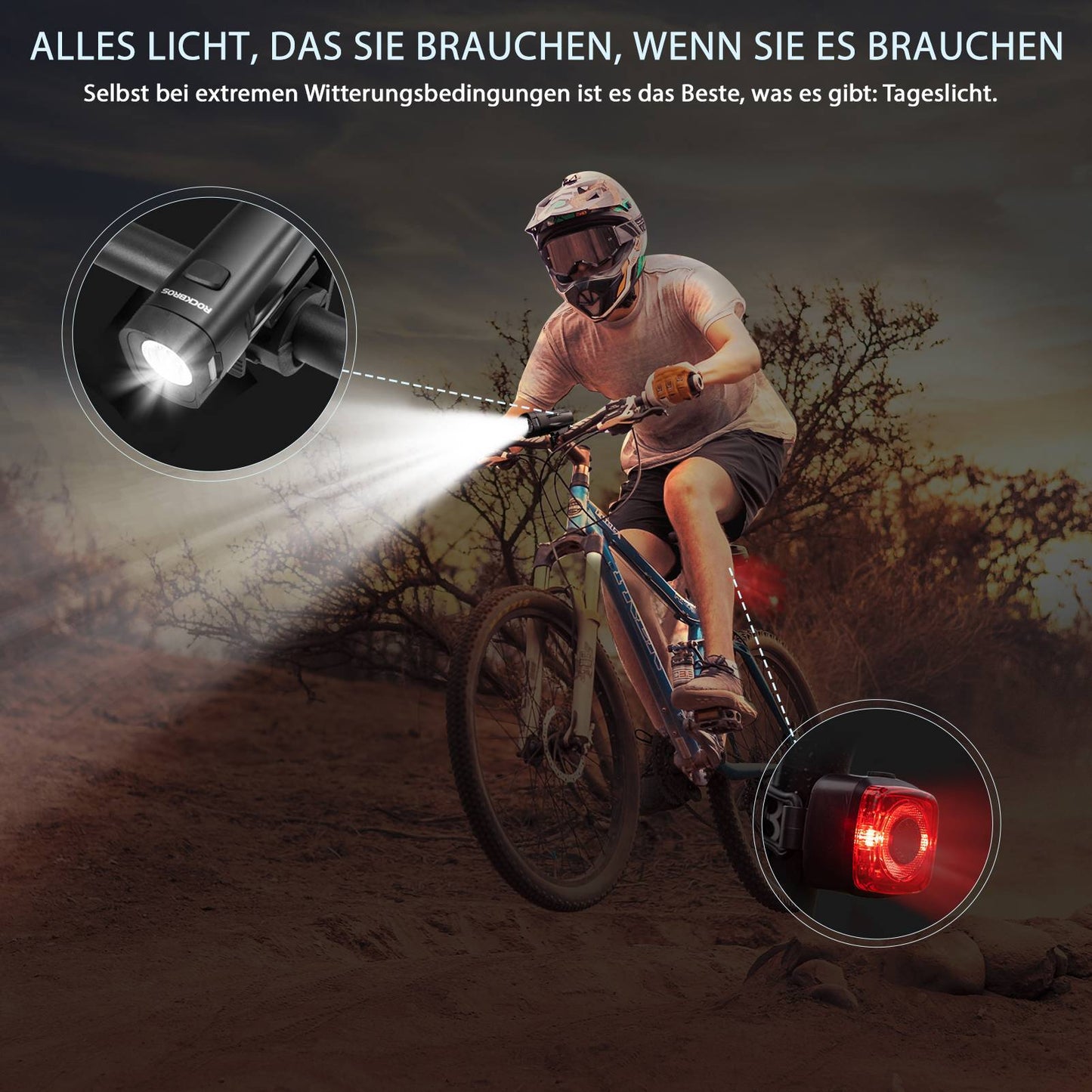 ROCKBROS Bicycle Light Set, Bicycle Lamp Includes Rear Light &amp; Front Light