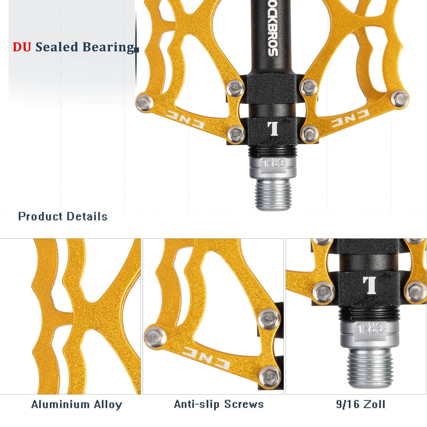 ROCKBROS bicycle pedals 9/16 inch CNC aluminum with sealed bearings