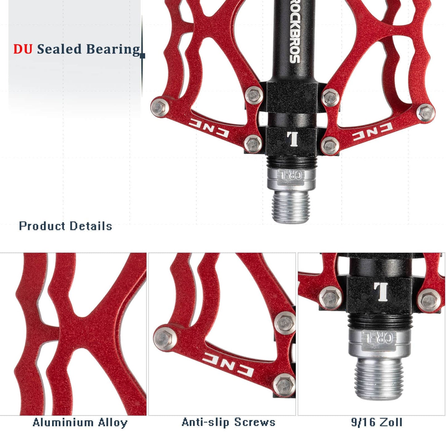 ROCKBROS bicycle pedals 9/16 inch CNC aluminum with sealed bearings