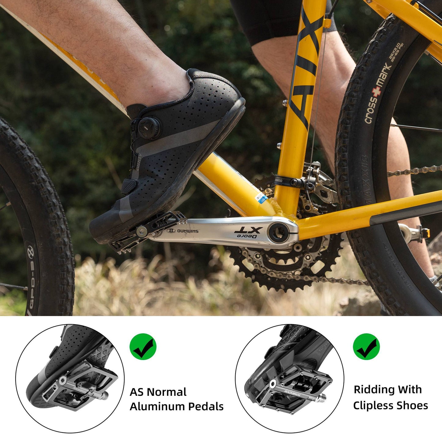 ROCKBROS Aluminum Bicycle Pedals 2 in 1 SPD Pedals for MTB, Road Bike, City Bike