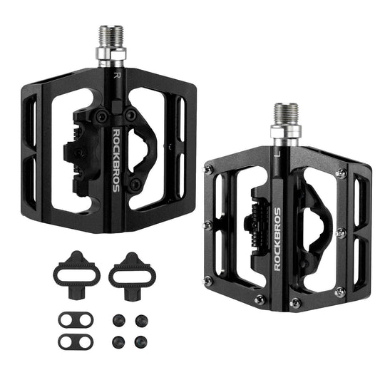 ROCKBROS Aluminum Bicycle Pedals 2 in 1 SPD Pedals for MTB, Road Bike, City Bike
