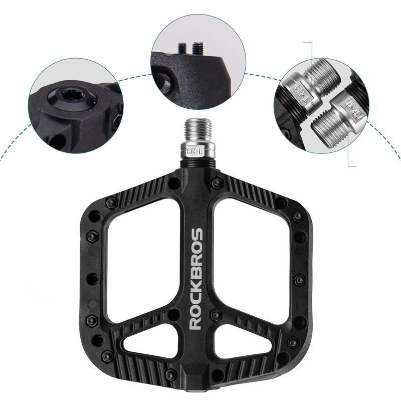 ROCKBROS reiðhjólapedalar úr nylon, flatir pedalar, 9/16 tommur með 3 legum