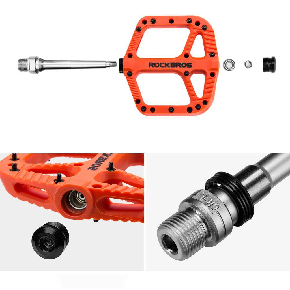 ROCKBROS reiðhjólapedalar úr nylon, flatir pedalar, 9/16 tommur með 3 legum