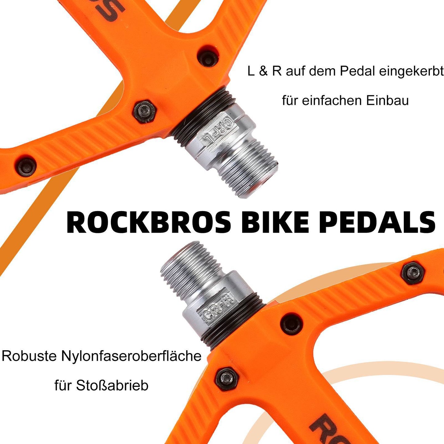 ROCKBROS reiðhjólapedalar úr nylon, flatir pedalar, 9/16 tommur með 3 legum