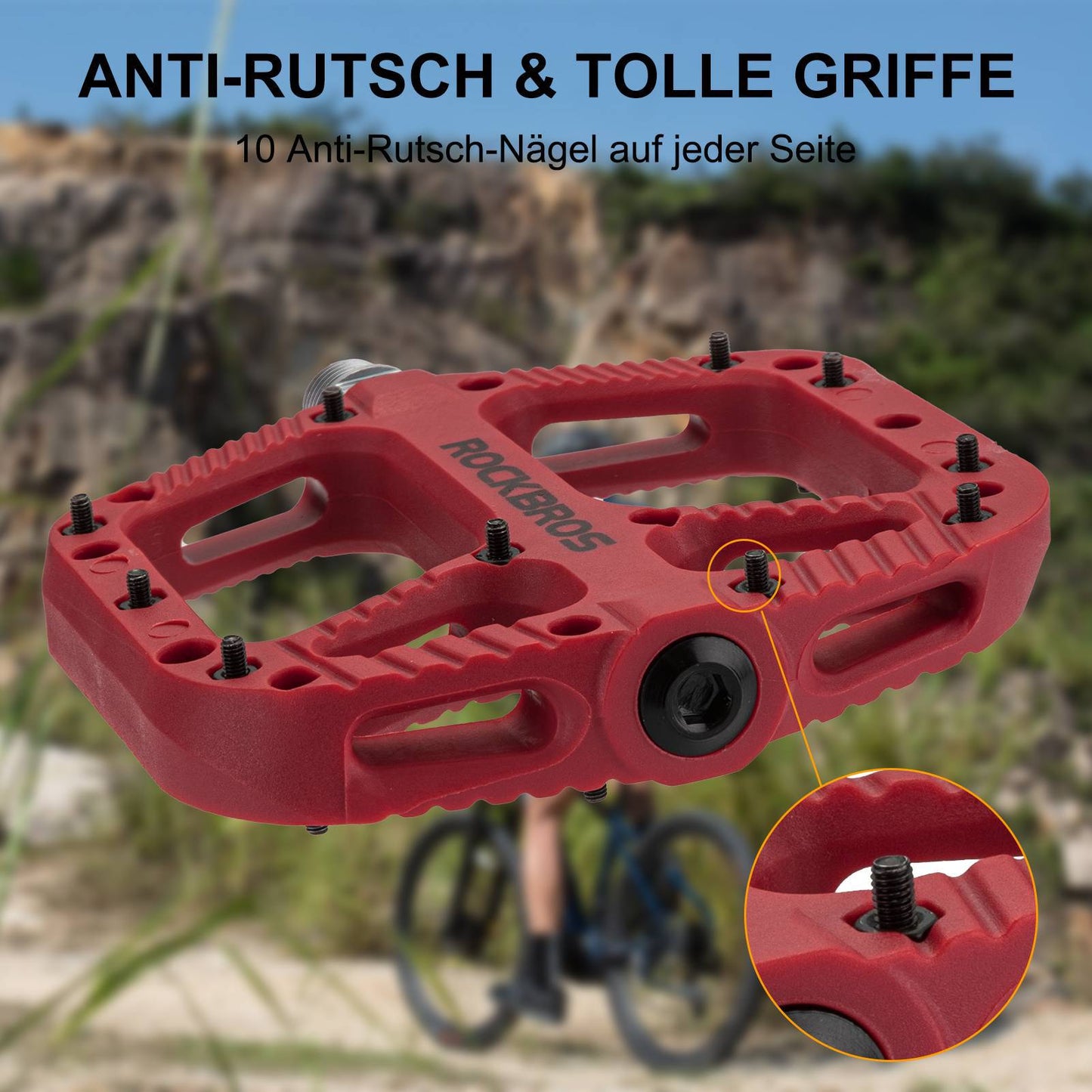 ROCKBROS reiðhjólapedalar úr nylon, flatir pedalar, 9/16 tommur með 3 legum