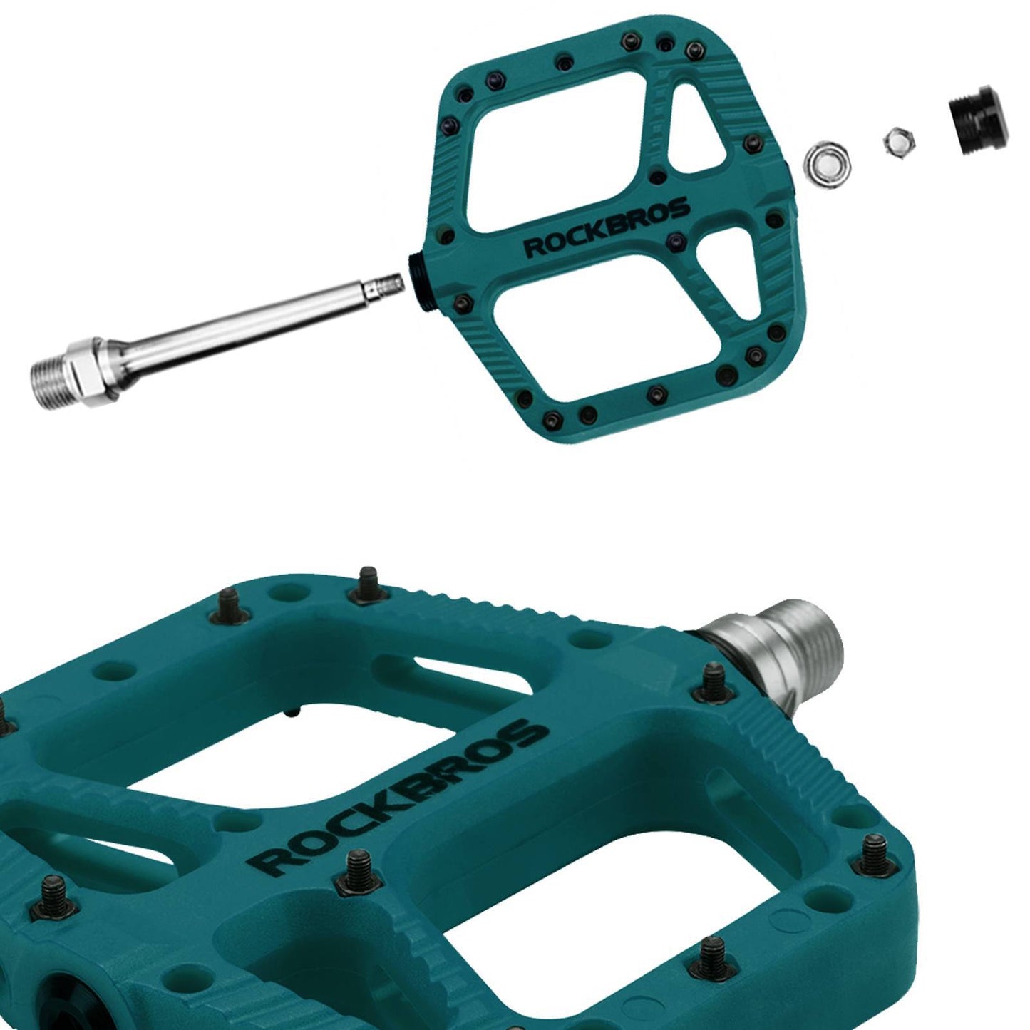 ROCKBROS reiðhjólapedalar úr nylon, flatir pedalar, 9/16 tommur með 3 legum