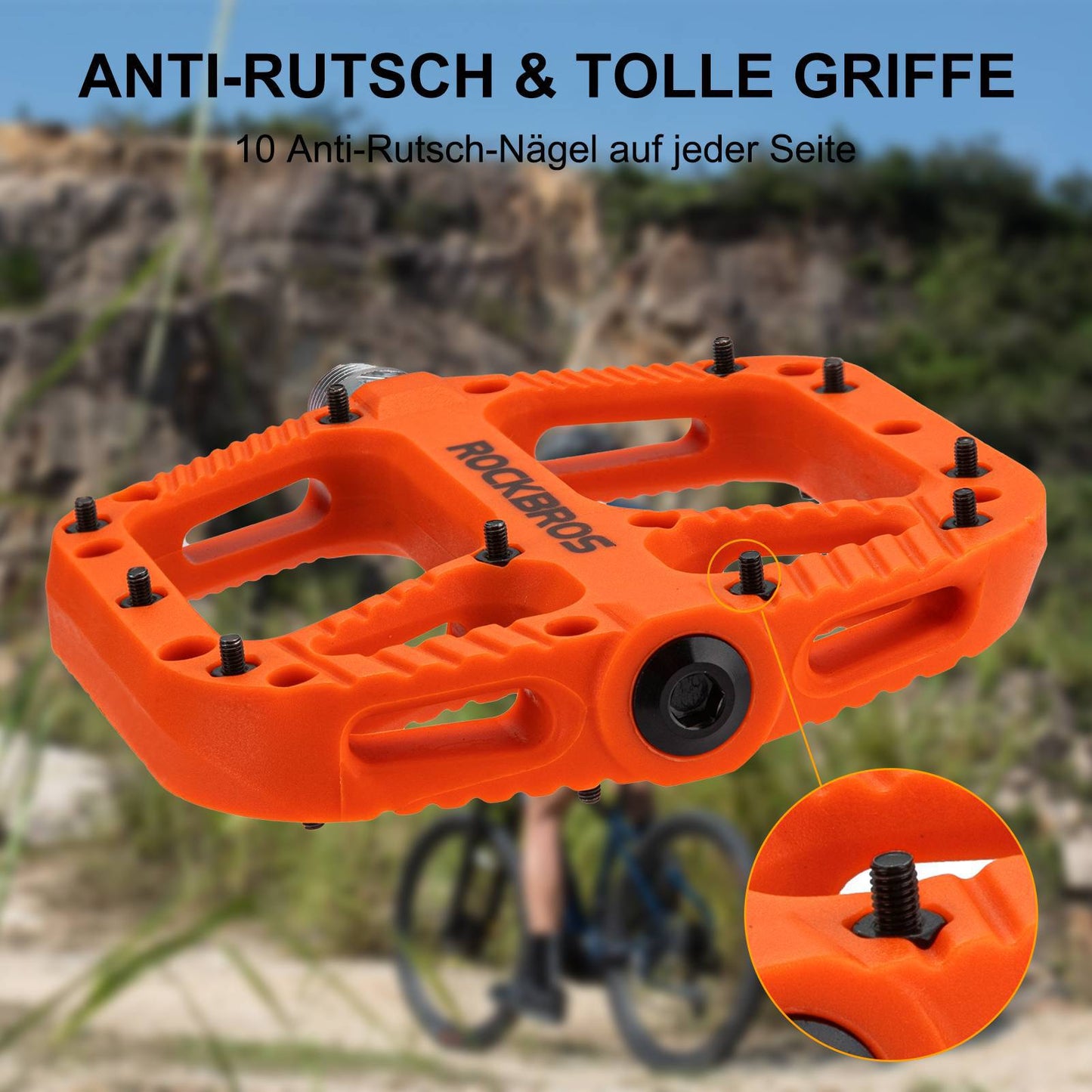 ROCKBROS reiðhjólapedalar úr nylon, flatir pedalar, 9/16 tommur með 3 legum