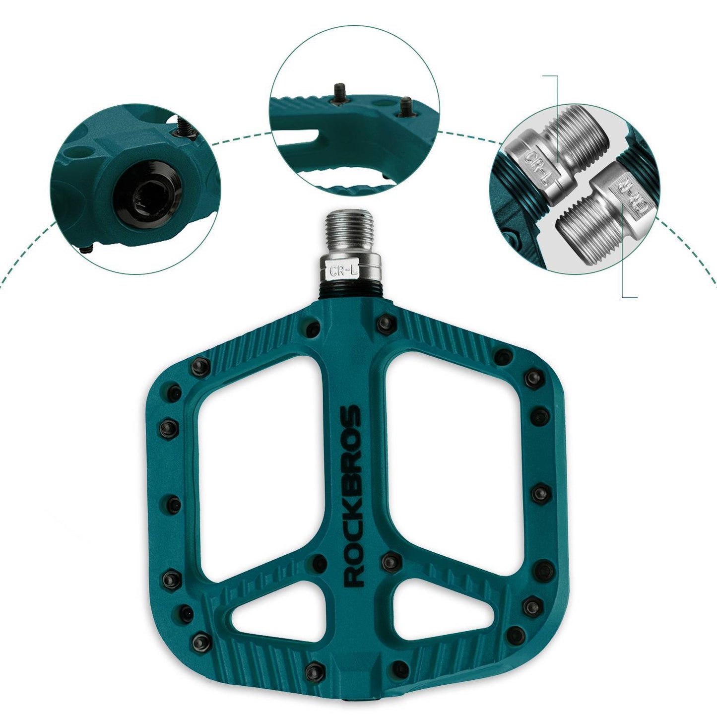 ROCKBROS reiðhjólapedalar úr nylon, flatir pedalar, 9/16 tommur með 3 legum