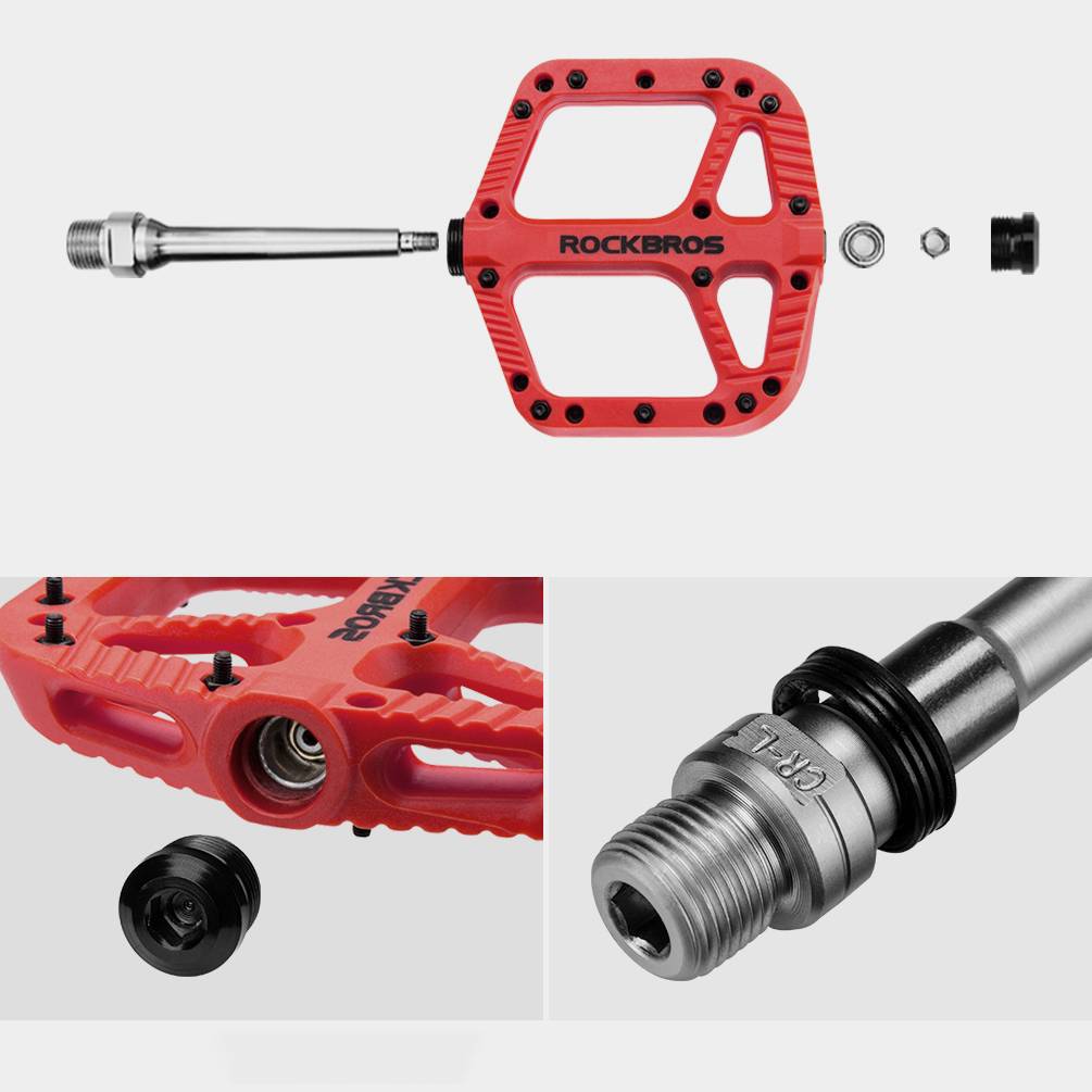 ROCKBROS reiðhjólapedalar úr nylon, flatir pedalar, 9/16 tommur með 3 legum