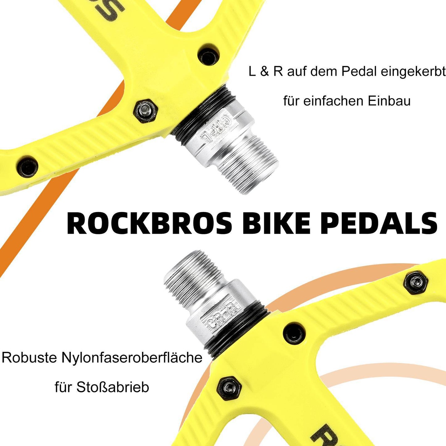 ROCKBROS reiðhjólapedalar úr nylon, flatir pedalar, 9/16 tommur með 3 legum