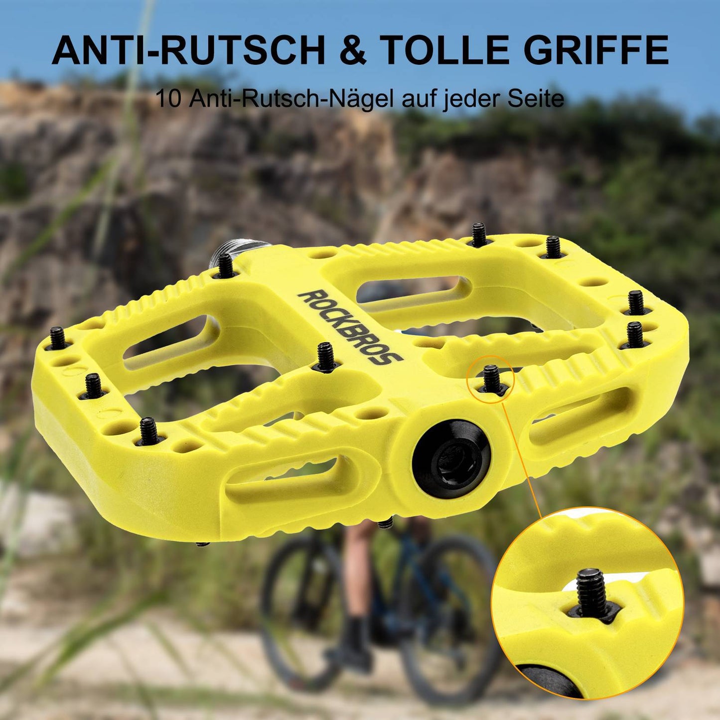 ROCKBROS reiðhjólapedalar úr nylon, flatir pedalar, 9/16 tommur með 3 legum