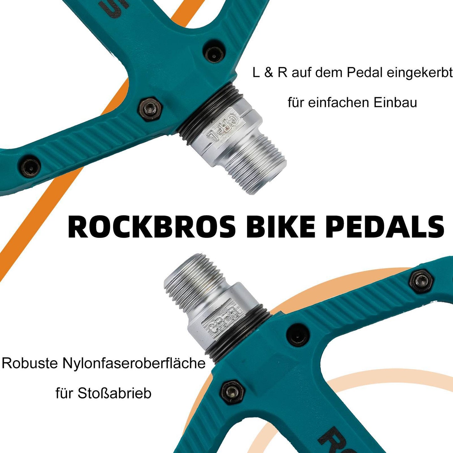 ROCKBROS reiðhjólapedalar úr nylon, flatir pedalar, 9/16 tommur með 3 legum