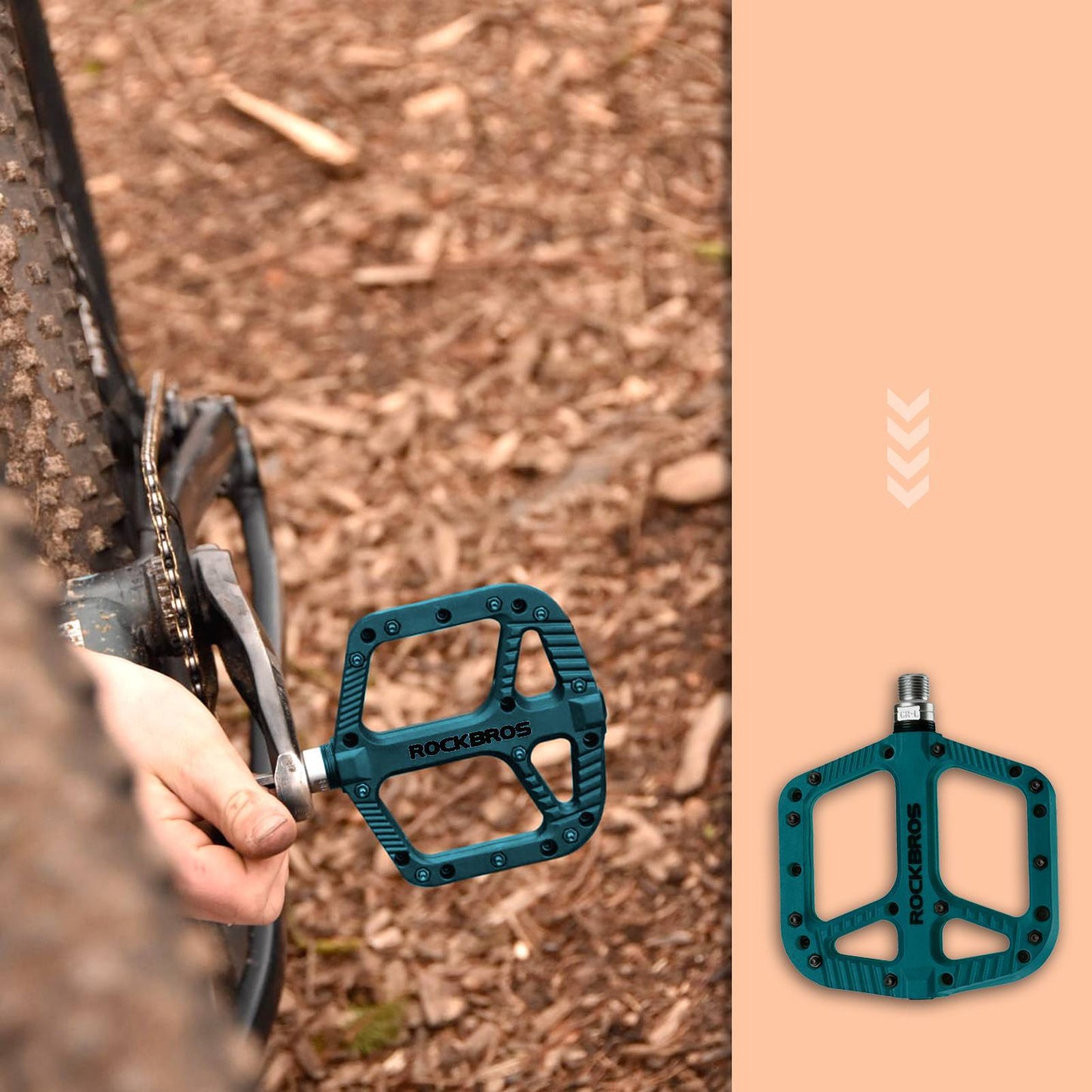 ROCKBROS reiðhjólapedalar úr nylon, flatir pedalar, 9/16 tommur með 3 legum