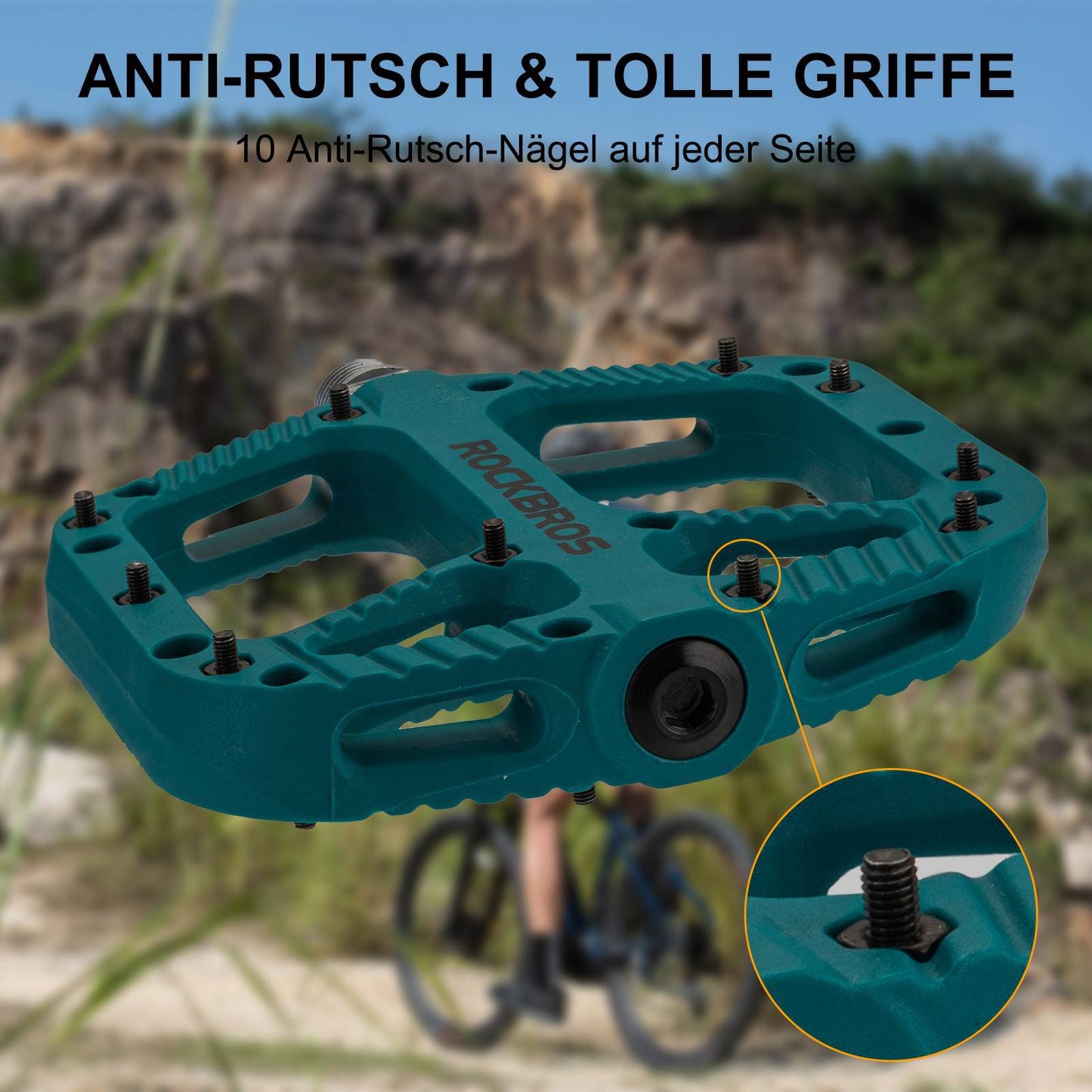 ROCKBROS reiðhjólapedalar úr nylon, flatir pedalar, 9/16 tommur með 3 legum