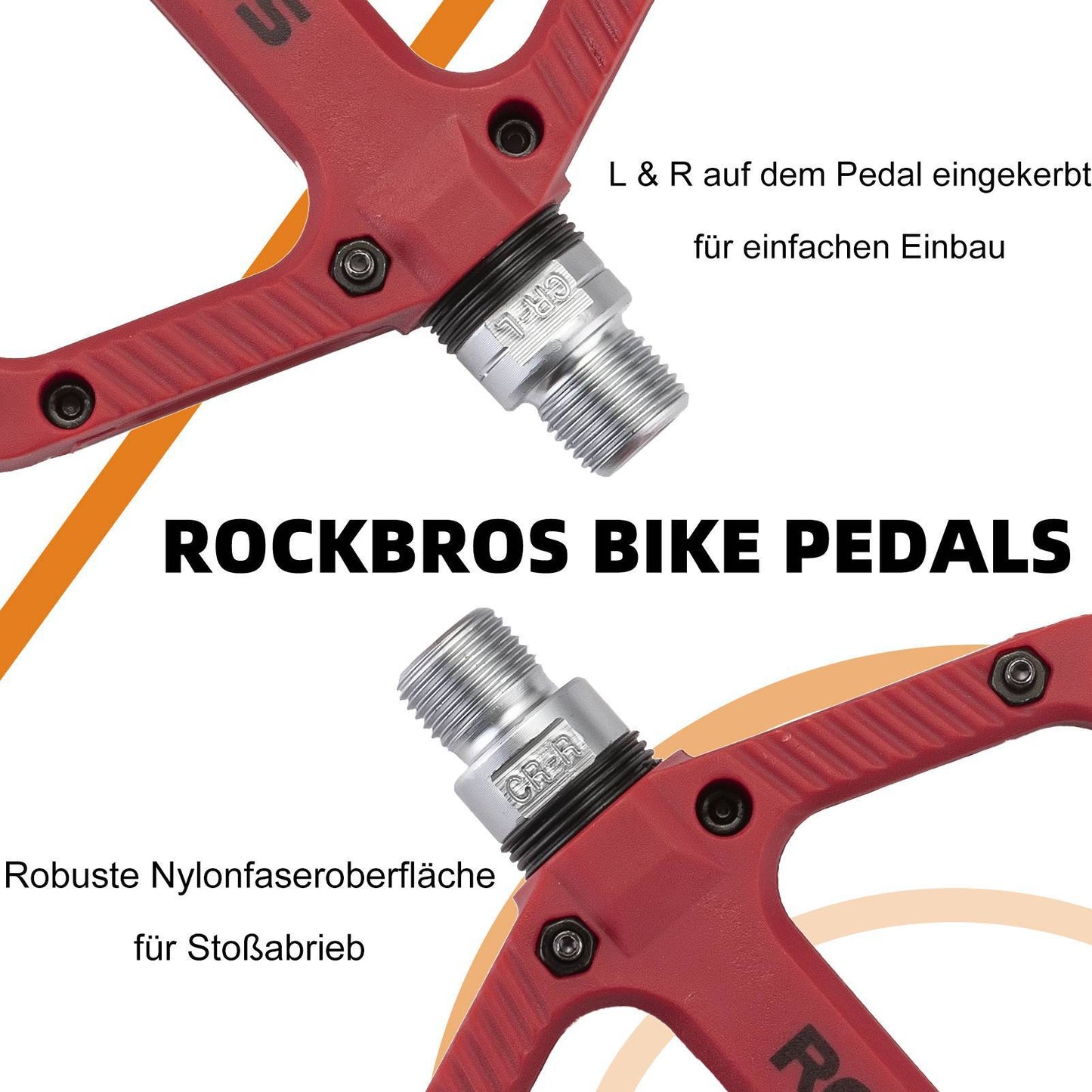 ROCKBROS reiðhjólapedalar úr nylon, flatir pedalar, 9/16 tommur með 3 legum