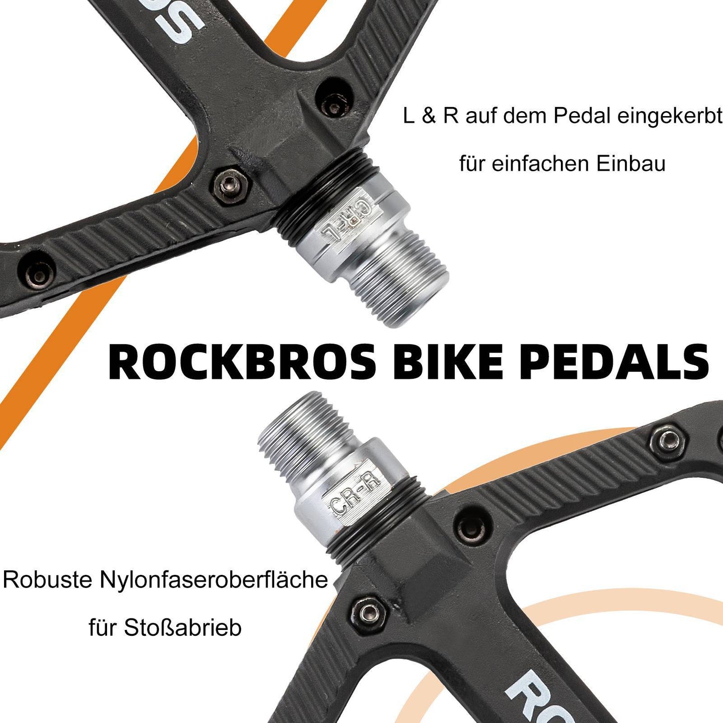 ROCKBROS reiðhjólapedalar úr nylon, flatir pedalar, 9/16 tommur með 3 legum