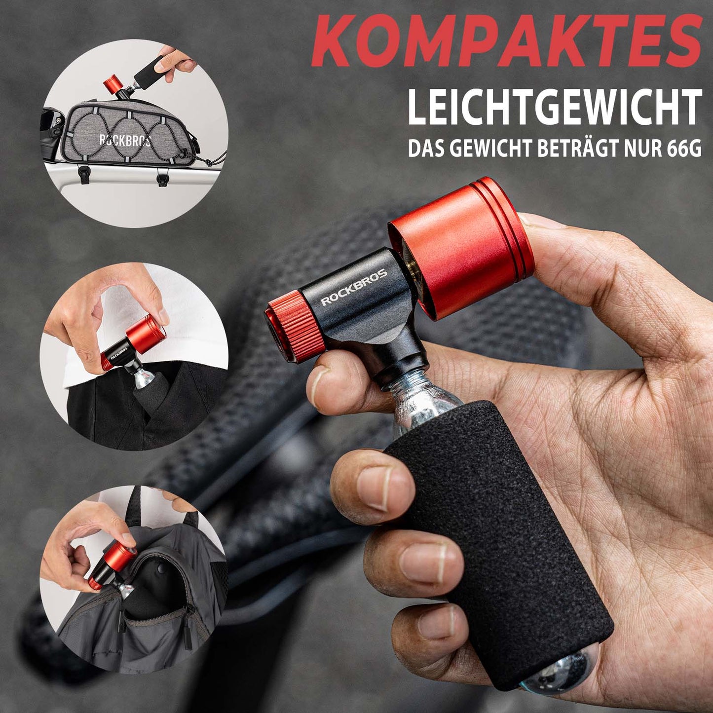 ROCKBROS Fahrradpumpe CO2 Kartuschenpumpe Minipumpe mit Druckdosierventil