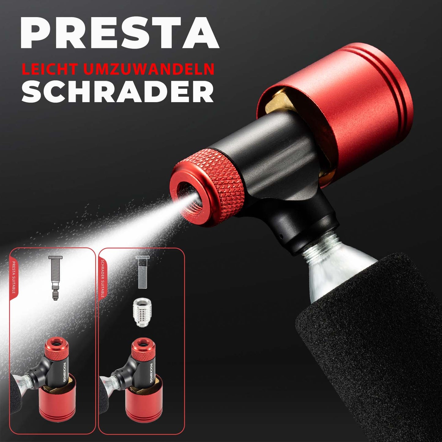 ROCKBROS Fahrradpumpe CO2 Kartuschenpumpe Minipumpe mit Druckdosierventil