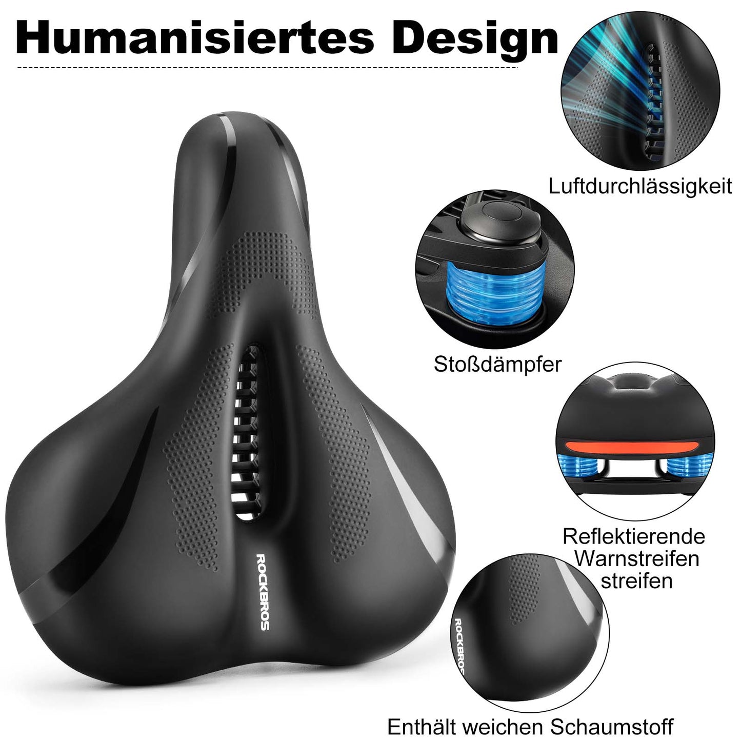 ROCKBROS hjólasæti með minnisfroðu, öndunarhæfu geli
