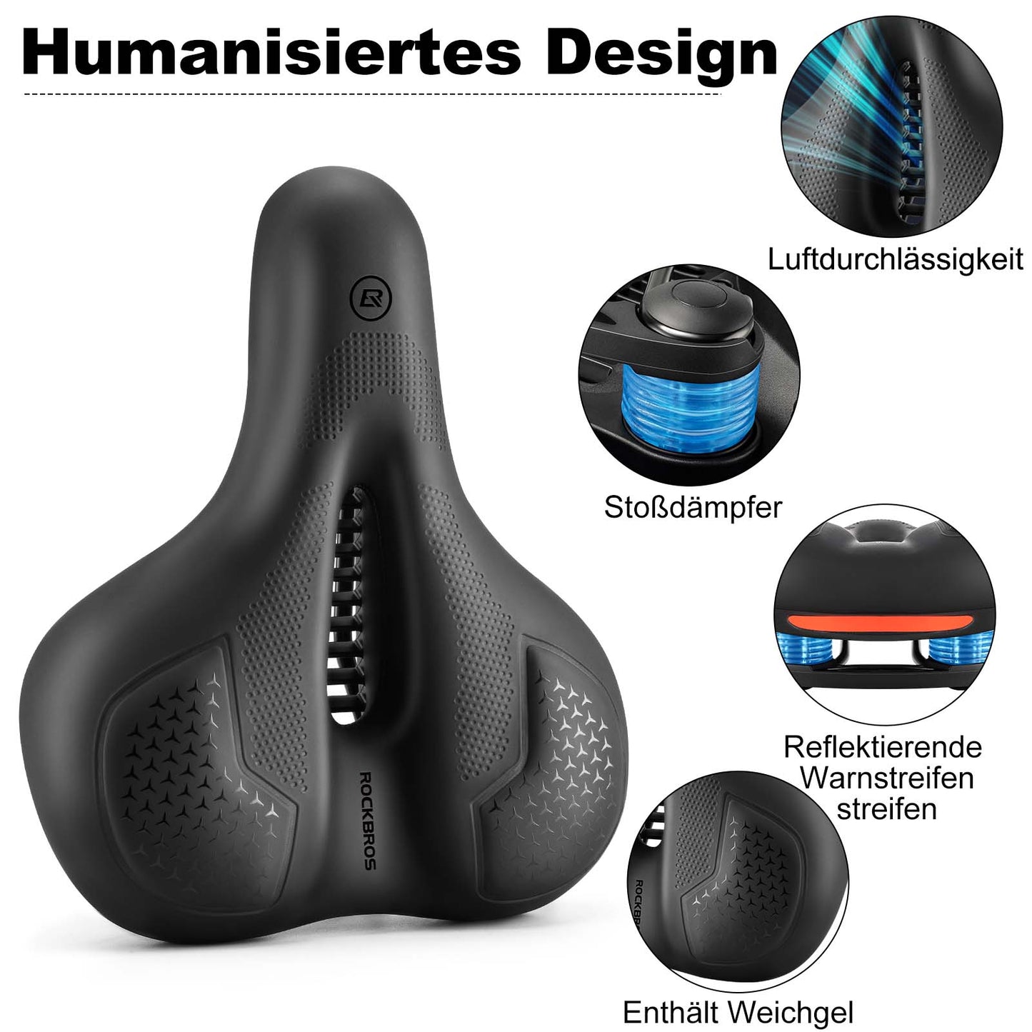 ROCKBROS hjólasæti með minnisfroðu, öndunarhæfu geli