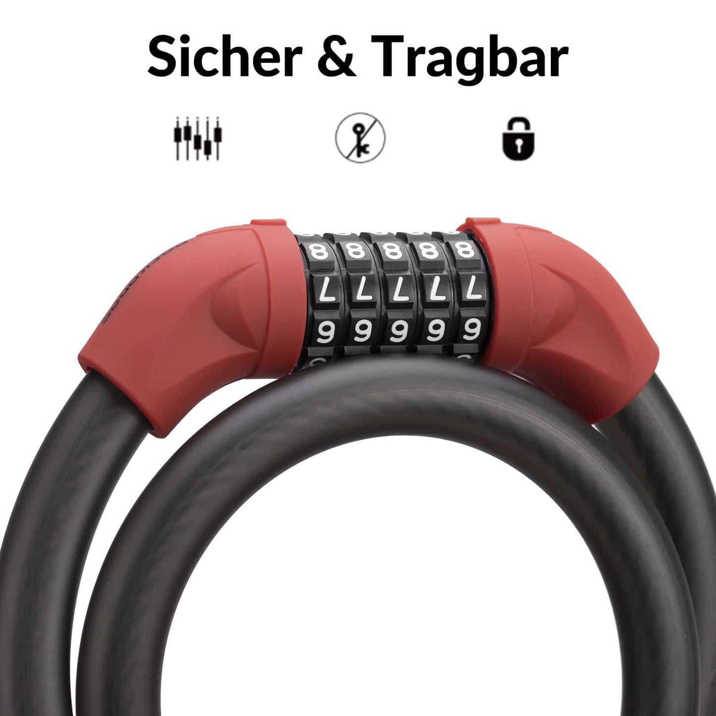 ROCKBROS Fahrradschloss Kabelschloss Zahlenschloss mit 5-stelliges Zahlencode