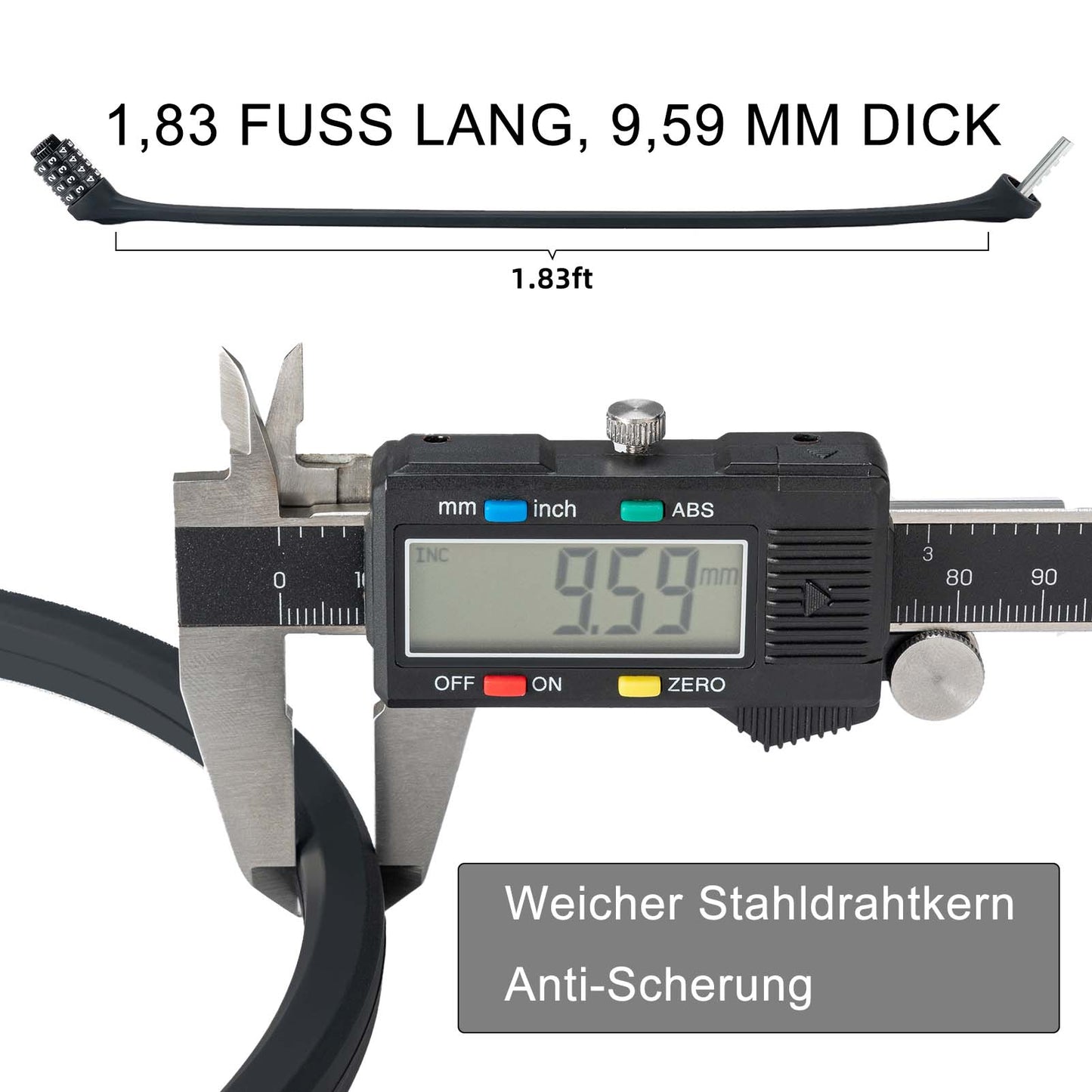 Bicycle lock with 4-digit combination lock, 65cm long