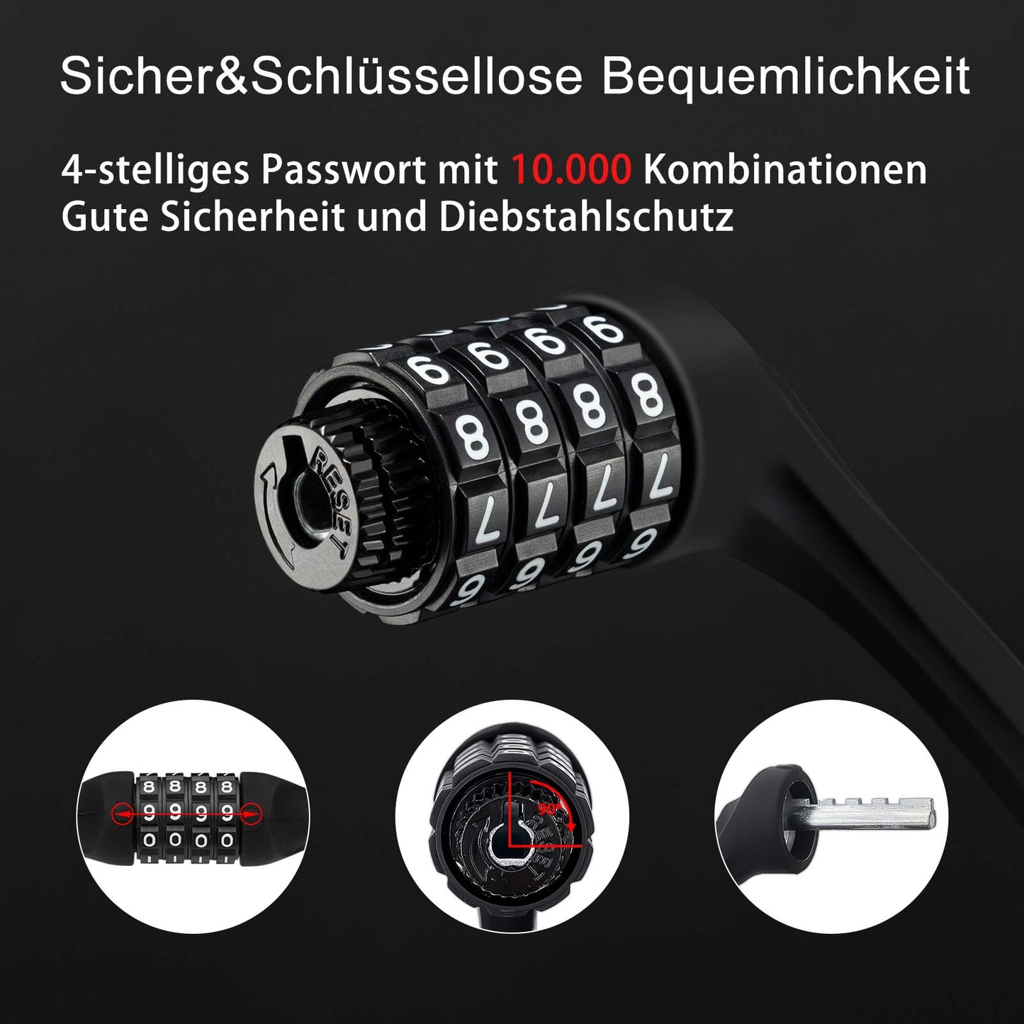 Bicycle lock with 4-digit combination lock, 65cm long