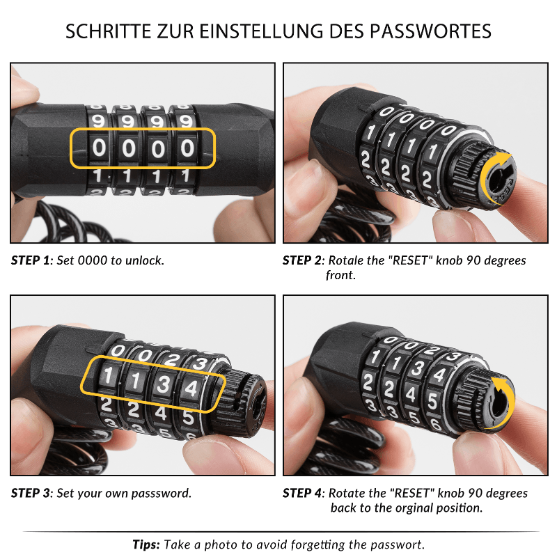 ROCKBROS Fahrradschloss Zahlenschloss  Helmschloss mit 4-stellig Code max. 150 cm