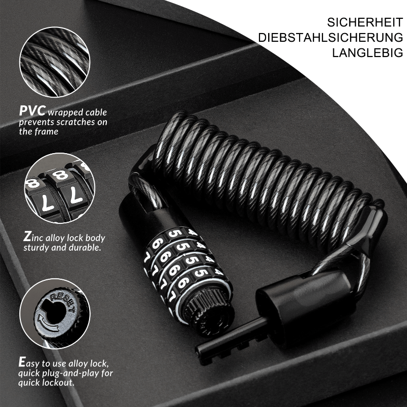 ROCKBROS Fahrradschloss Zahlenschloss  Helmschloss mit 4-stellig Code max. 150 cm