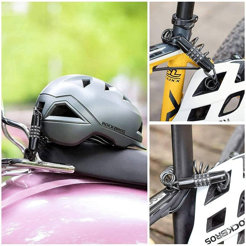 ROCKBROS Fahrradschloss Zahlenschloss  Helmschloss mit 4-stellig Code max. 150 cm